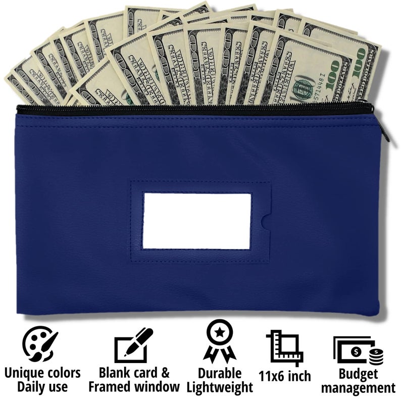 GIDABRAND Money Bank Deposit Bag with Zipper | 11x6 inch | Navy blue | Durable Leatherette Money Cash Coin Check Wallet Pouch for Men & Women with Framed ID Window and Blank Card | by GIDABRAND (1) - Image 2